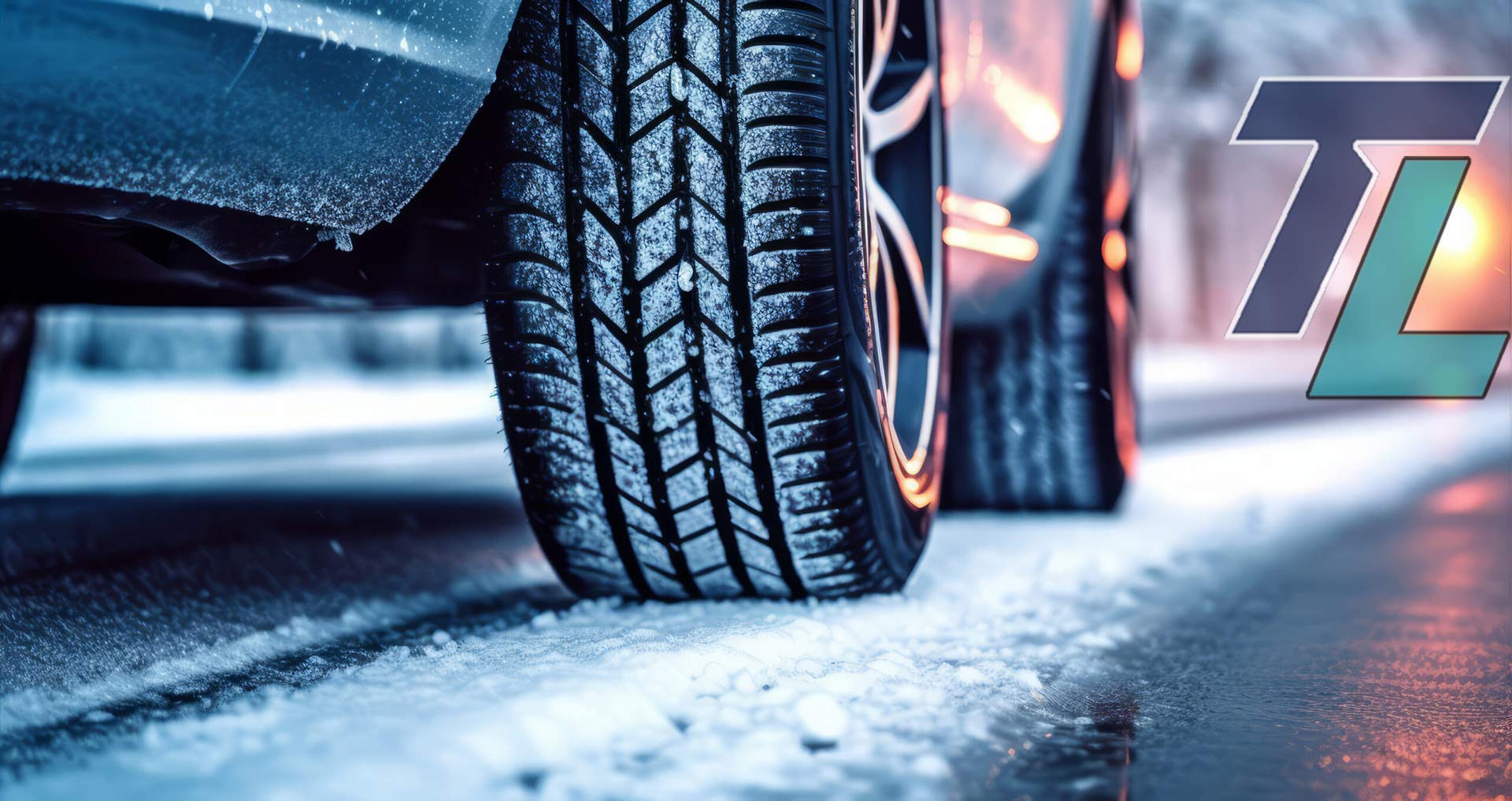 winter changeover services from Tireland Heavy Duty Automotive. Their image shows a car tire on a snowy road with snow on the trees which looks like a winter's day in Kelowna